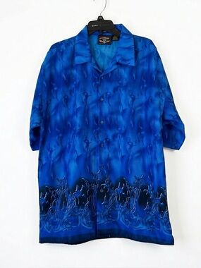 Vintage Y2K No Contest Blue Underworld Flamez Microfiber Shirt Men’s XXL